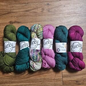Lot of 6 Plucky Knitter Primo Fingering Merino Cashmere 75 20 5 Boho Green Pink